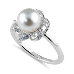 New Sterling Silver Floral Shell Pearl CZ Engagement Ring